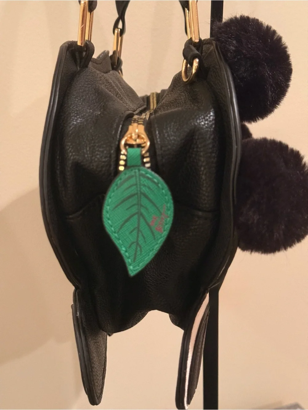Betsey Johnson Panda Satchel Crossbody Bag Pom Pom Novelty Purse Black White - Picture 12 of 16